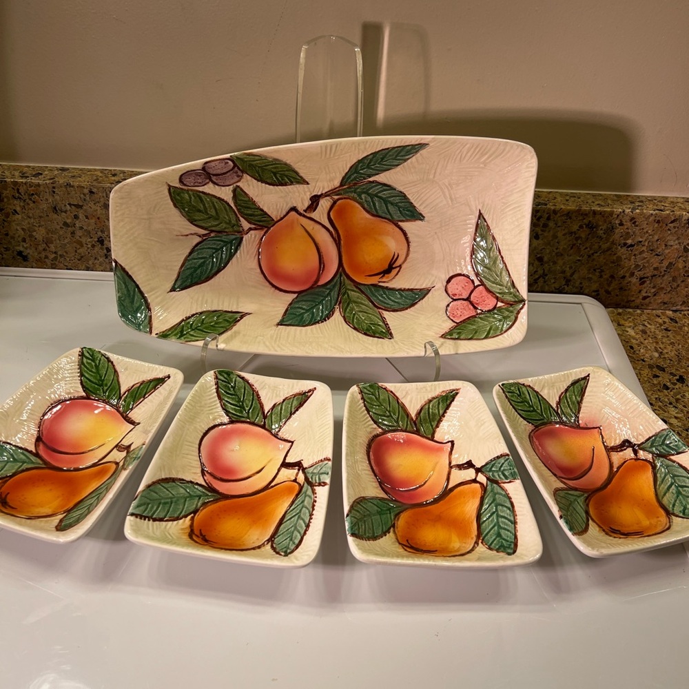 Vibrant Fruit Design Ceramic Serveware Set, Platter 12x6” Dishes 4.5x6”
